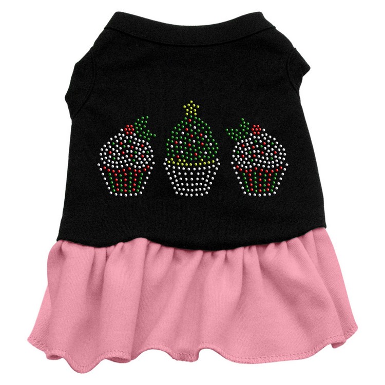 Christmas Cupcakes Rhinestone Dress Black with Pink Med